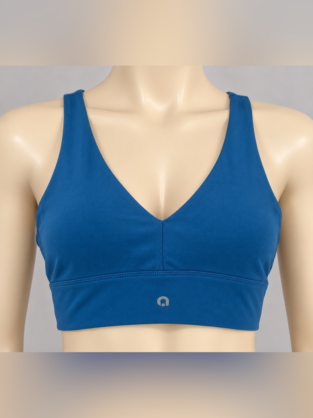 Blue V-Neck Longline Sports Bra Workout Activewear Top M/L